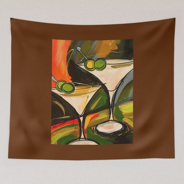 Item preview, Abstract Martini Glasses with Olives in Vivid Colors Abstract Expressionism- AI Generated Art designed and sold by OlfactoART Studio.