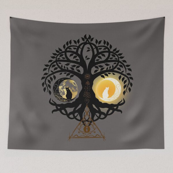 Item preview, Yggdrasil Mistic Symbol Dualism Cat In the Moon designed and sold by Jaruna.