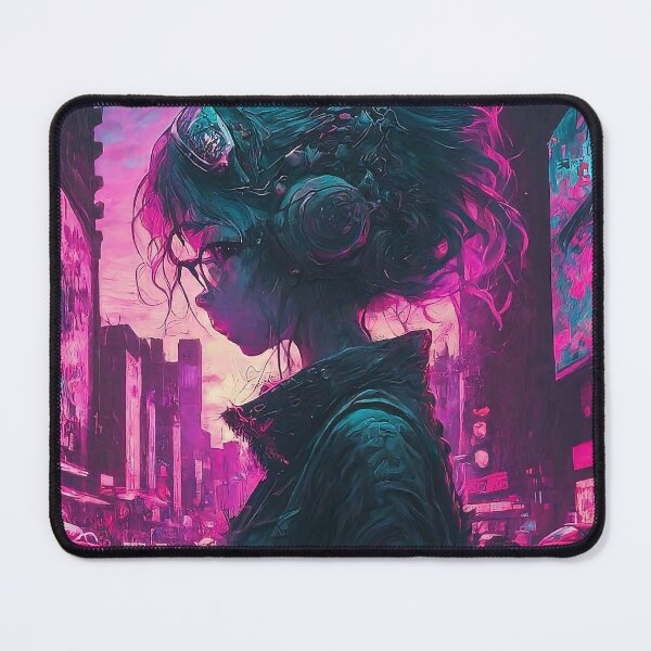 Item preview, A girl wear earphone in japan city anime style neon and purple blend with pink color tone designed and sold by HakunamatataTin.