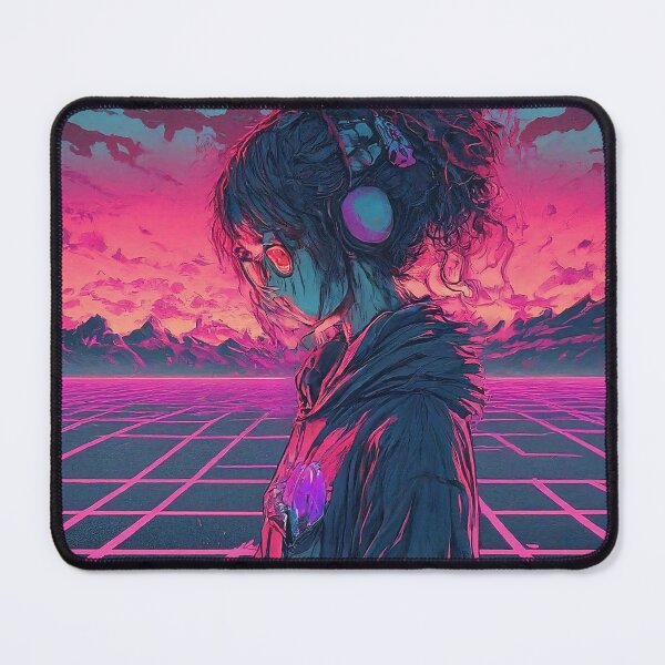 Item preview, A girl wear earphone in japan city anime style neon and purple blend with pink color tone designed and sold by HakunamatataTin.