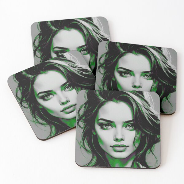 Item preview, Stylish Woman in Green with Monochrome Tones designed and sold by GrizzlyCollective.