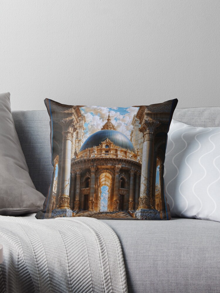 Majestic Classical Architecture Of Senai With Golden Domes And Ornate Columns AI Concept Art by Xzendor7 Decorative Art Print Throw Pillow