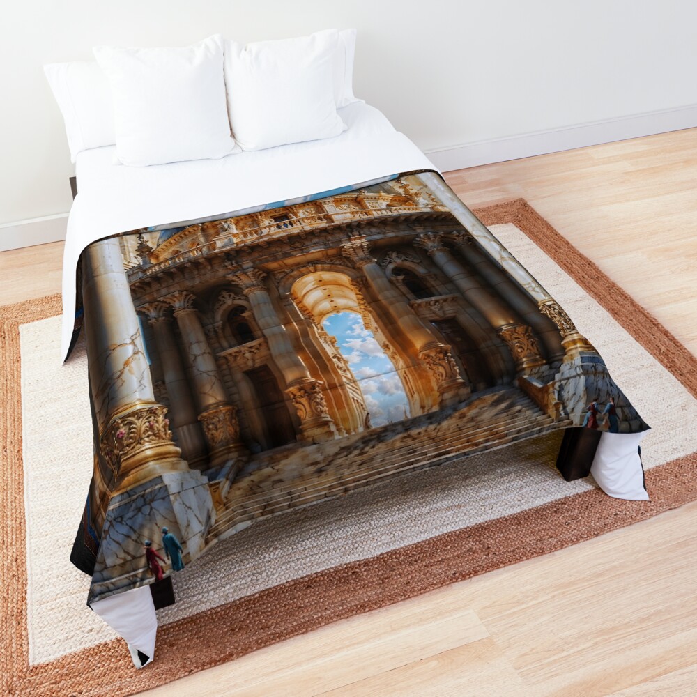Majestic Classical Architecture Of Senai With Golden Domes And Ornate Columns AI Concept Art by Xzendor7 Decorative Art Print Comforter