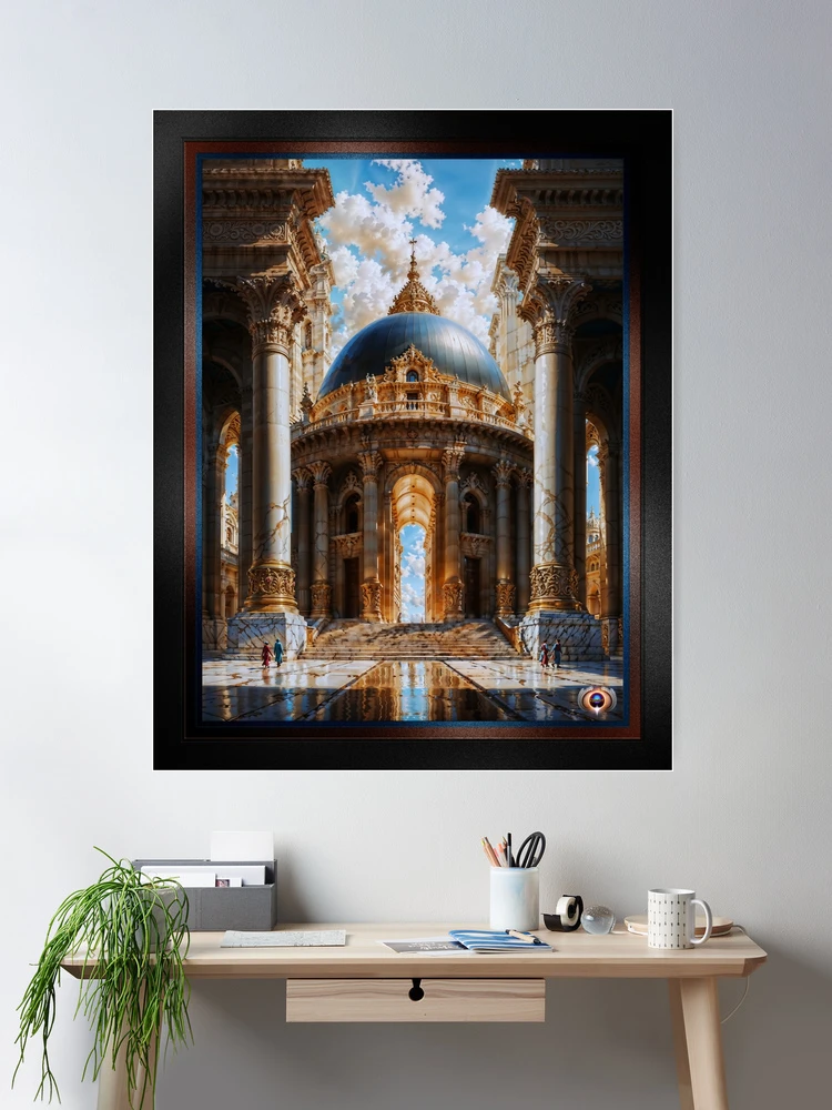 Majestic Classical Architecture Of Senai With Golden Domes And Ornate Columns AI Concept Art by Xzendor7 Wall Decor Poster Art Print