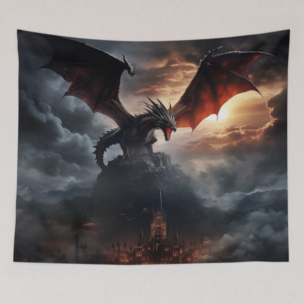 Item preview, Dark Fantasy: Fierce Red Dragon, Dramatic, Cinematic Scene designed and sold by Fantasy Masterpiece.