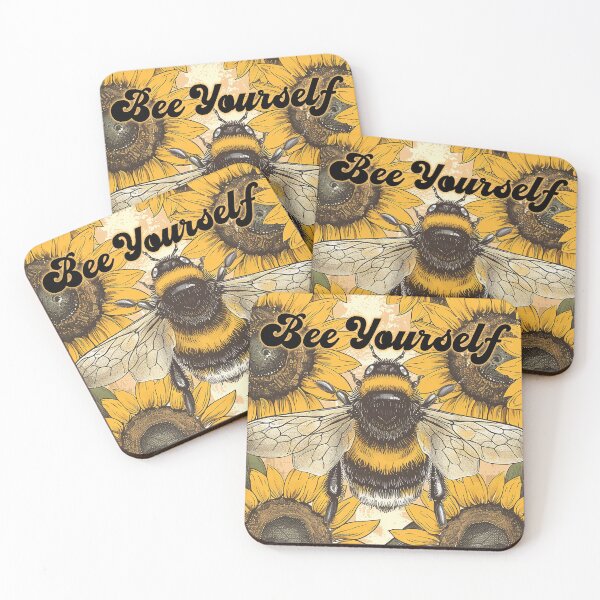 Item preview, Bee yourself, retro sunflowers and bumblebee, inspirational designed and sold by Inktown.