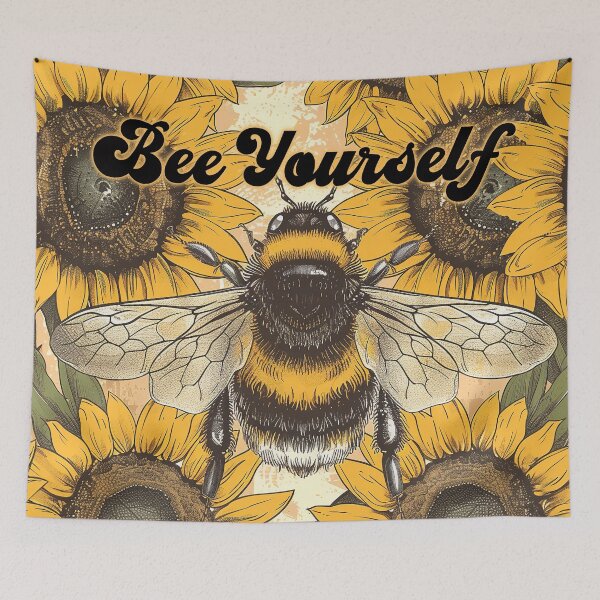 Item preview, Bee yourself, retro sunflowers and bumblebee, inspirational designed and sold by Inktown.