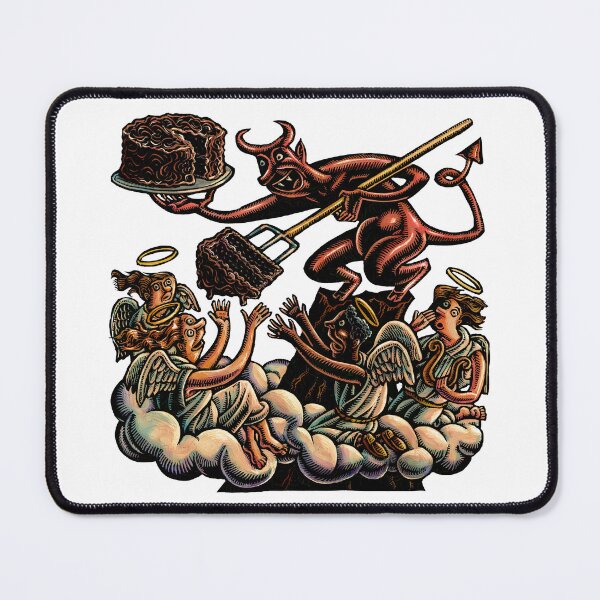 Item preview, Devil offering devil's food cake to angels in the clouds designed and sold by LisaHaney.