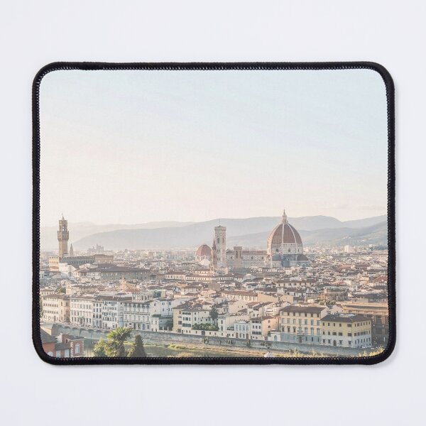 Item preview, Florence, Italy I Pastel panorama of the city on the Duomo Santa Maria by the sunset light in summer vintage aesthetic with views of Tuscany countryside, cypress trees, the Arno river and mountains designed and sold by Julie Travel Photography.