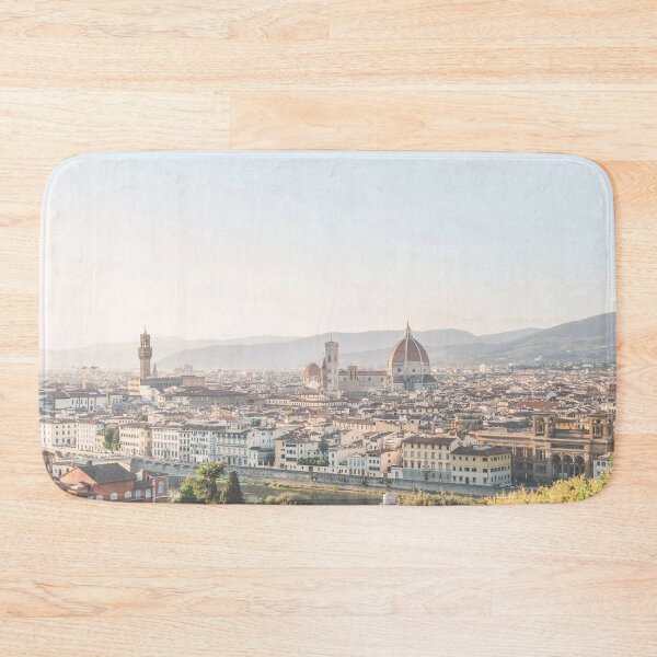 Item preview, Florence, Italy I Pastel panorama of the city on the Duomo Santa Maria by the sunset light in summer vintage aesthetic with views of Tuscany countryside, cypress trees, the Arno river and mountains designed and sold by Julie Travel Photography.