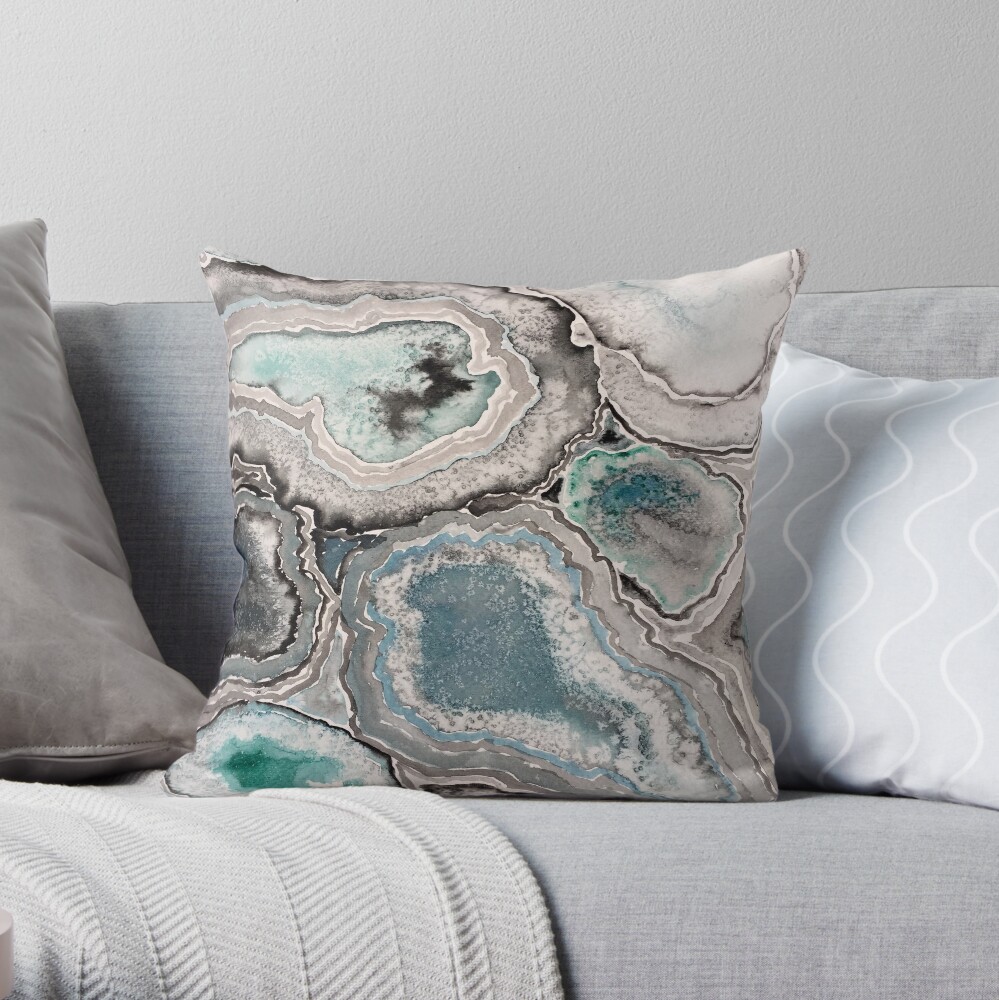 Ode To Geode - Blue/Teal Throw Pillow