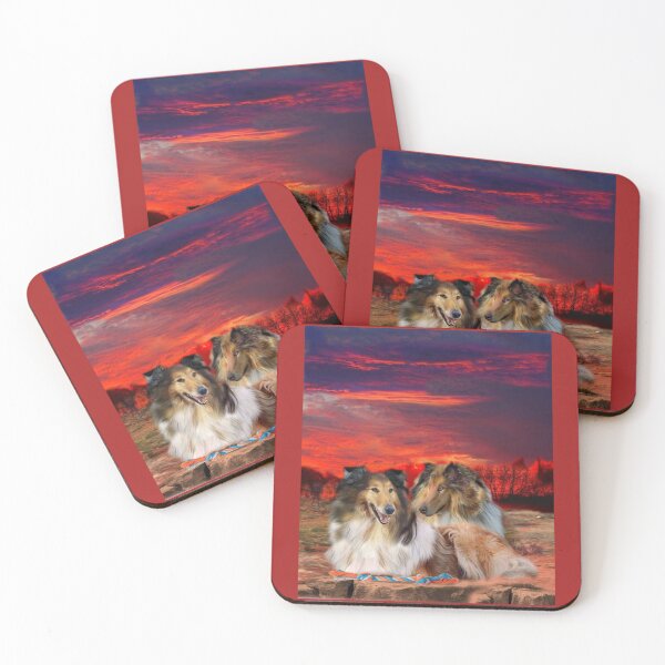 Item preview, Two Collies Under Red AZ Skies and a Chew Toy designed and sold by Patricia Brown.