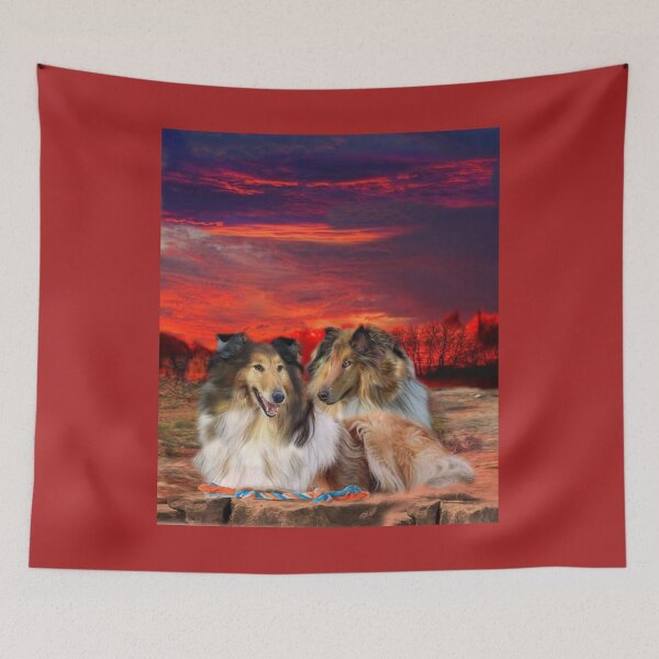 Item preview, Two Collies Under Red AZ Skies and a Chew Toy designed and sold by Patricia Brown.