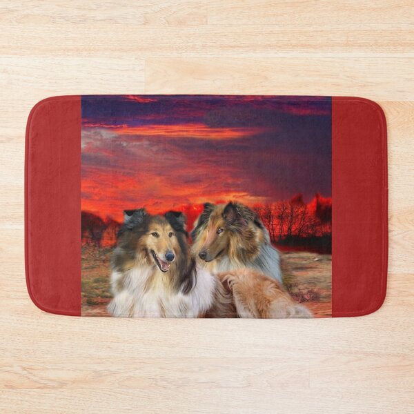 Item preview, Two Collies Under Red AZ Skies and a Chew Toy designed and sold by Patricia Brown.