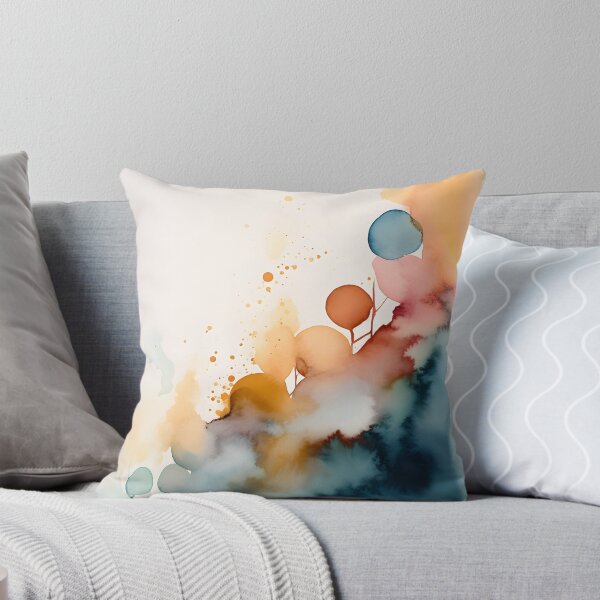 Aperçu de l'œuvre Peinture à l’aquarelle calme, art mural bleu sarcelle orange, ambiance nuageuse abstraite de pépinière minimaliste créée et vendue par Lightweav.