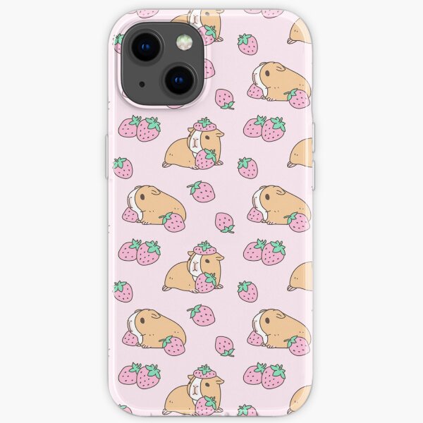 Pink Guinea Pig and Strawberry Pattern iPhone Soft Case