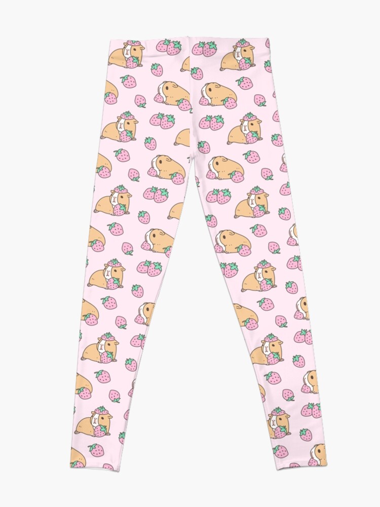 Discover Pink Guinea Pig and Strawberry Pattern  | Leggings