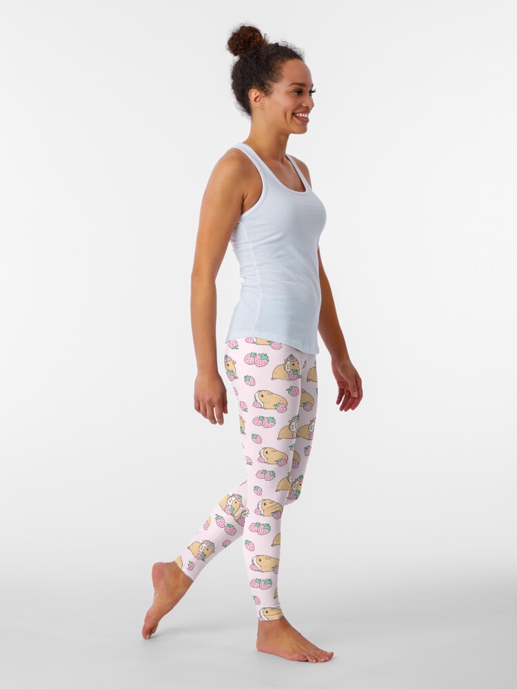 Disover Pink Guinea Pig and Strawberry Pattern  | Leggings