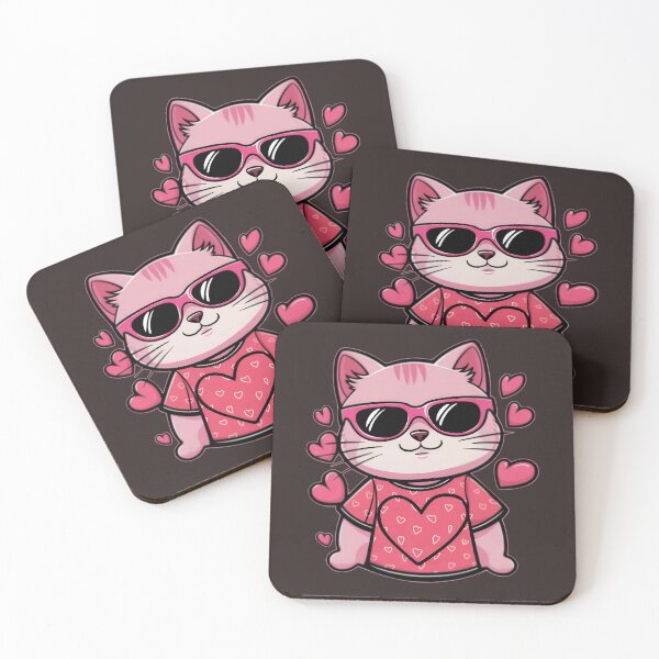 Item preview, pink cat with sunglasses and pink hearts designed and sold by rtlabdo.