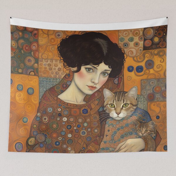 Item preview, Woman with Cats - Klimt 1 designed and sold by Kallak-AI-Art.