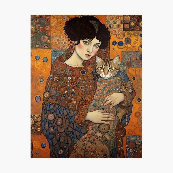 Item preview, Femme avec des chats - Klimt 1 designed and sold by Kallak-AI-Art.