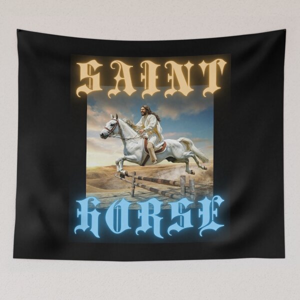 Item preview, Saint Horse jump say Jesus on horseback christian gothic crazy gifts designed and sold by thankful-loco.
