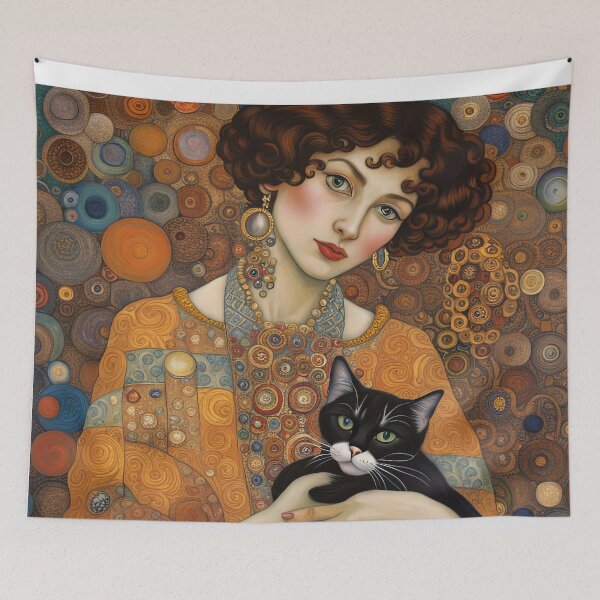 Item preview, Woman with Cat - Klimt 2 designed and sold by Kallak-AI-Art.