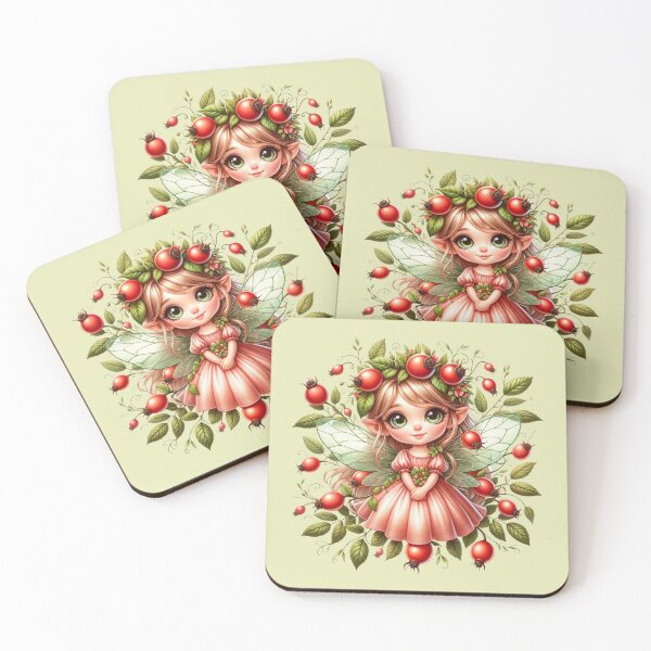 Item preview, Cute Rosehip Fairy with Fruits Leaves Nature Anime Girl Manga Kawaii Elves Aesthetic designed and sold by Annika Shurafa.