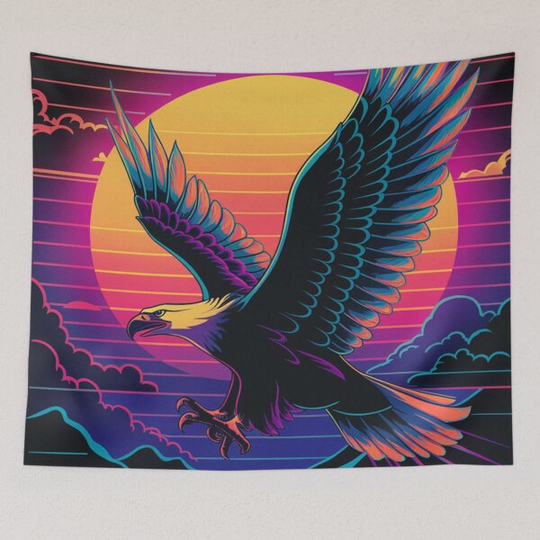 Artikelvorschau, Retro Sonnenuntergang Adler schweben entworfen und verkauft von Exodoi.