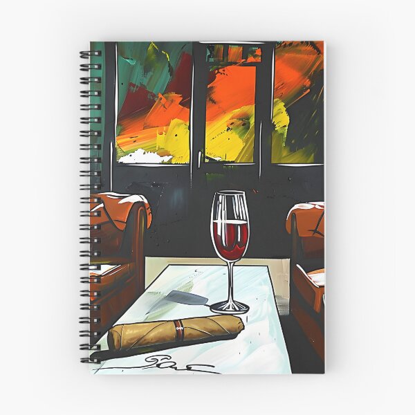 Artikelvorschau, Künstlerisches Ambiente – Wein- und Zigarrenlounge mit abstraktem Dekor, KI-generiert entworfen und verkauft von OlfactoART Studio.