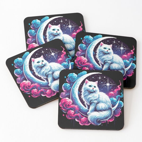 Item preview, Fluffy Cat on Crescent Moon with Celestial Nebula designed and sold by ArtfulHunter.