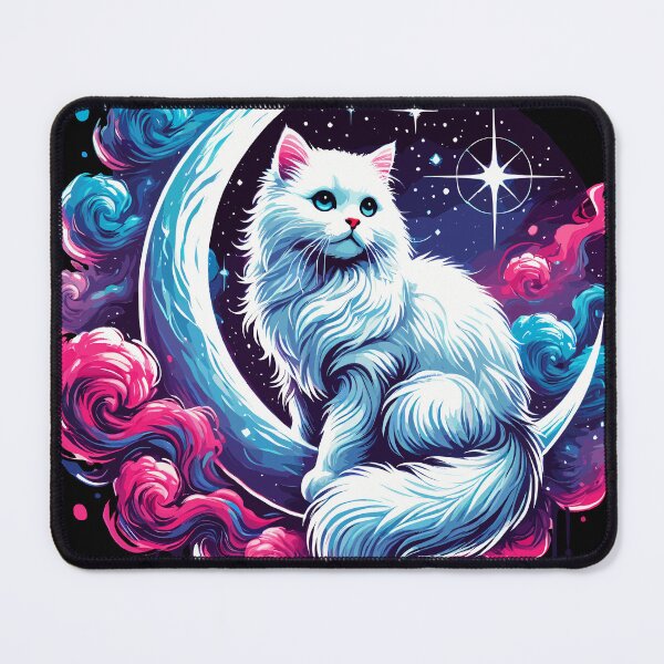 Item preview, Fluffy Cat on Crescent Moon with Celestial Nebula designed and sold by ArtfulHunter.