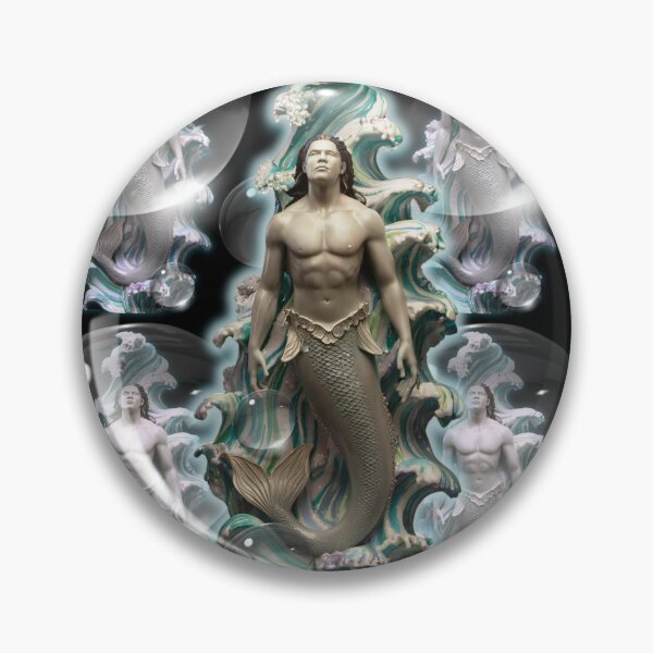 Item preview, MERMAN WITH A PLAN Handsome Merperson Sea Spirit Splashing in 3D Waves & Water Drops Mermen Mer-man Retro Modern Man Vintage Muted colors Muscular Siren Beach God designed and sold by BadassBazaar.