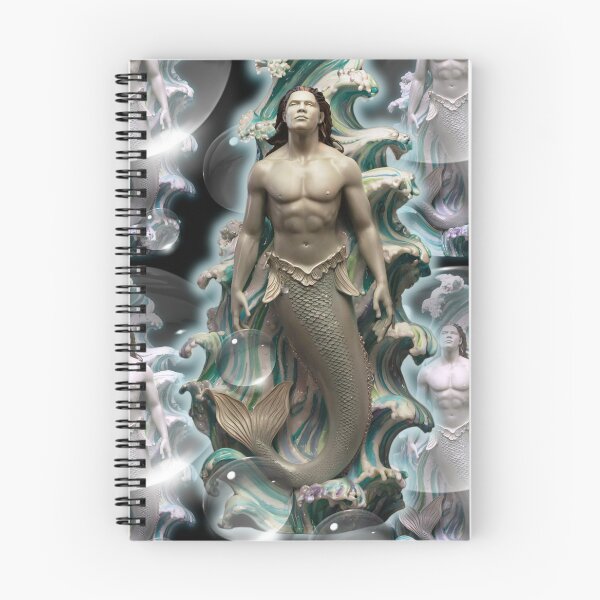 Item preview, MERMAN WITH A PLAN Handsome Merperson Sea Spirit Splashing in 3D Waves & Water Drops Mermen Mer-man Retro Modern Man Vintage Muted colors Muscular Siren Beach God designed and sold by BadassBazaar.