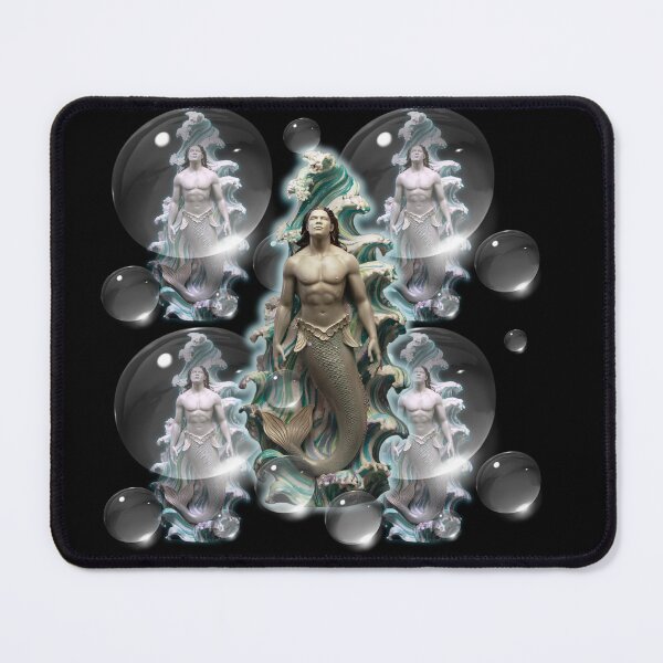 Item preview, MERMAN WITH A PLAN Handsome Merperson Sea Spirit Splashing in 3D Waves & Water Drops Mermen Mer-man Retro Modern Man Vintage Muted colors Muscular Siren Beach God designed and sold by BadassBazaar.