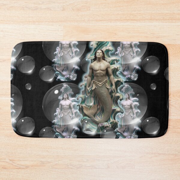 Item preview, MERMAN WITH A PLAN Handsome Merperson Sea Spirit Splashing in 3D Waves & Water Drops Mermen Mer-man Retro Modern Man Vintage Muted colors Muscular Siren Beach God designed and sold by BadassBazaar.