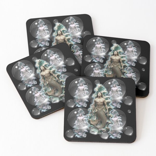 Item preview, MERMAN WITH A PLAN Handsome Merperson Sea Spirit Splashing in 3D Waves & Water Drops Mermen Mer-man Retro Modern Man Vintage Muted colors Muscular Siren Beach God designed and sold by BadassBazaar.
