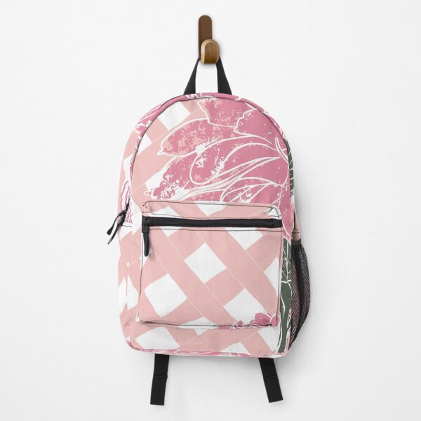 Item preview, Pink dahlia on peach gingham with pink butterfly designed and sold by MissyWildflower.