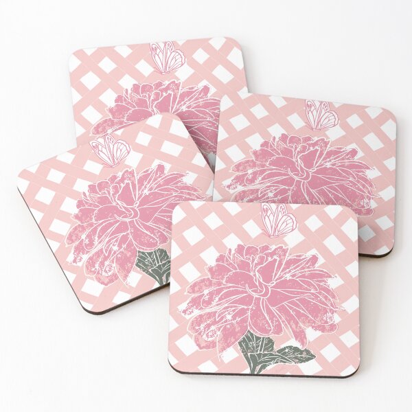 Item preview, Blush pink dahlia with butterfly and pink gingham designed and sold by MissyWildflower.