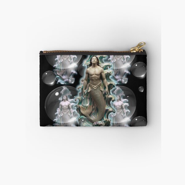 Item preview, MERMAN WITH A PLAN Handsome Merperson Sea Spirit Splashing in 3D Waves & Water Drops Mermen Mer-man Retro Modern Man Vintage Muted colors Muscular Siren Beach God designed and sold by BadassBazaar.