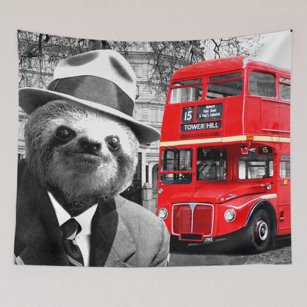 Item preview, Sloth in London - Print / Home Decor / Wall Art / Poster / Gift / Birthday / Sloth Lover Gift / Animal print Canvas Print designed and sold by Furry And  Purry.