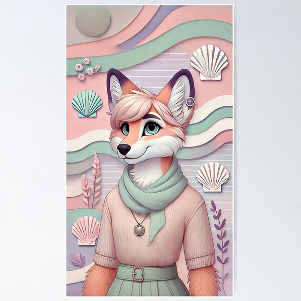 Item preview, Elegant Danish Pastel Fox: A Tranquil Furry Portrait designed and sold by NotSoSpicy.