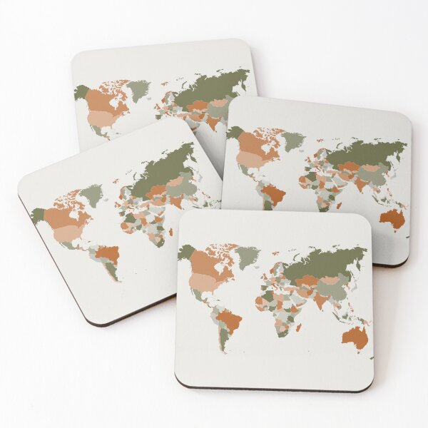 Item preview, World Map in Olive Green and Burnt Orange designed and sold by UrbanEpiphany.