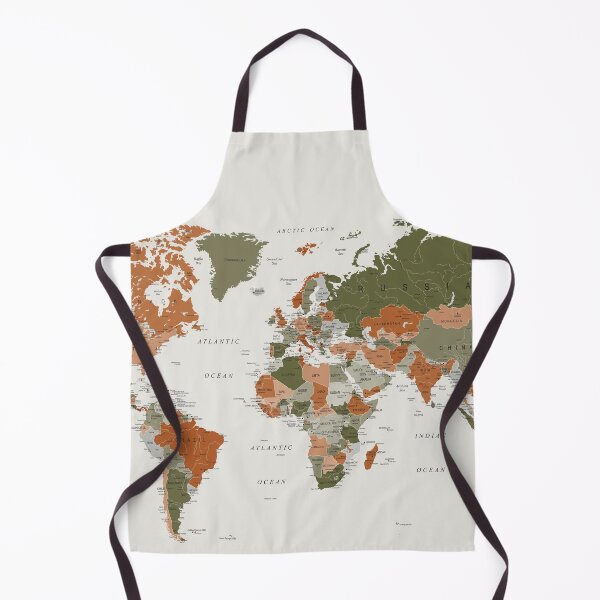 Item preview, World Map in Olive Green and Burnt Orange designed and sold by UrbanEpiphany.