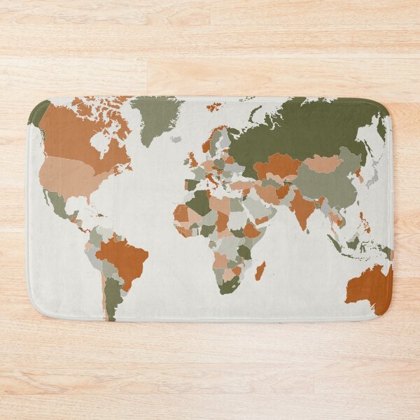 Item preview, World Map in Olive Green and Burnt Orange designed and sold by UrbanEpiphany.