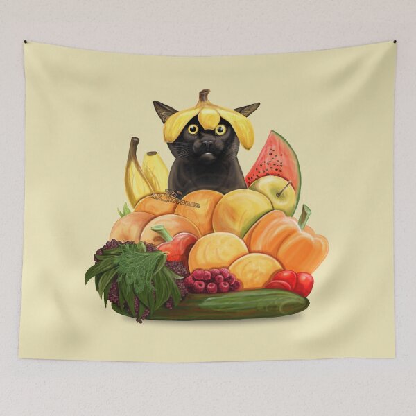 Item preview, Summer fruit vegetables cat painting designed and sold by AK-Hevonen.