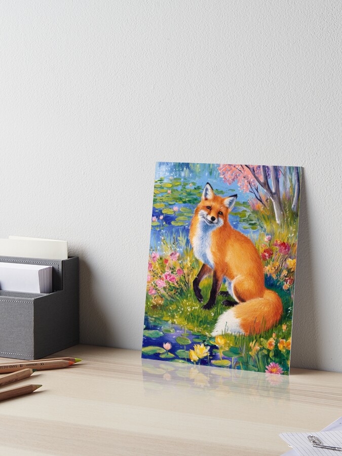 Thumbnail 1 of 2, Art Board Print, Fox Portrait. Spring season, floral fox, vintage fox, fox painting, Claude Monet style designed and sold by FoxVibes.
