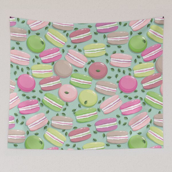Item preview, Macaron and blueberry leaves, Turquoise background designed and sold by Alex  Blud.