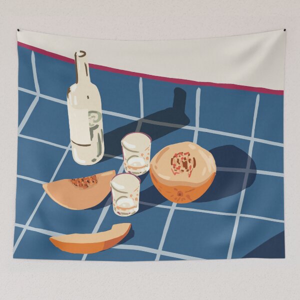 Item preview, Melon Vodka Shots, Weekend Alcohol Party Fruits Beverages, Papaya Chill Pastel Eclectic Afternoon, Slow Living Honeydew Indigo Tiles Bohemian Painting Canvas Print designed and sold by 83oranges.com.