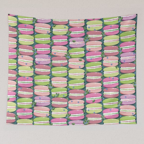 Item preview, Macaron and blueberry sprigs, Dark emerald background designed and sold by Alex  Blud.